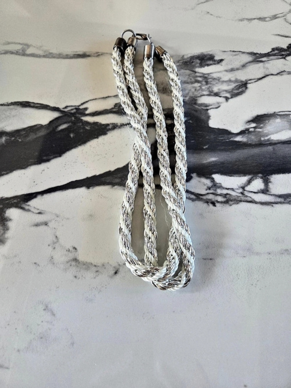 White & Silver Twisted Rope Multi-Strand Statement Necklace